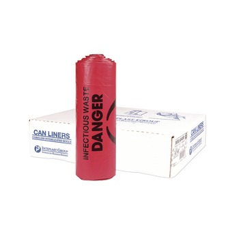 Inteplast Group 33 gal. 1.3 mil 33 in. x 39 in. Institutional Low-Density Can Liners - Red (25 Bags/Roll, 6 Rolls/Carton)