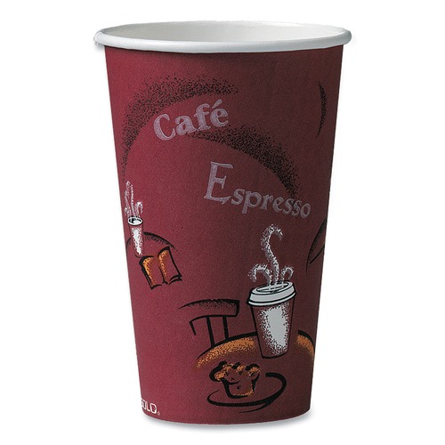 Cups and Lids | SOLO 316SI-0041 Bistro Print Solo 16 oz. Paper Hot Drink Cups - Maroon (50/Pack) image number 0