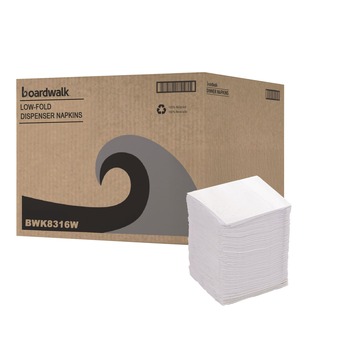 Boardwalk BWK8316 7 in. x 12 in. 1-Ply Low-Fold Dispenser Napkins - White (8000/Carton)