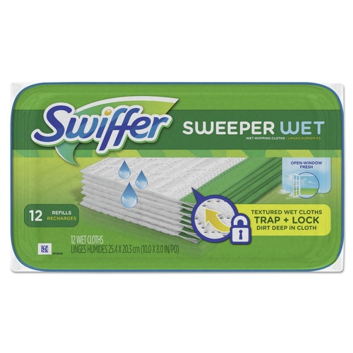 Cleaning & Janitorial Supplies | Swiffer 95531 Wet Refill Cloths, Open Window Fresh, Cloth, White, 8x10 (12/Tub, 12 Tub/Carton) image number 0