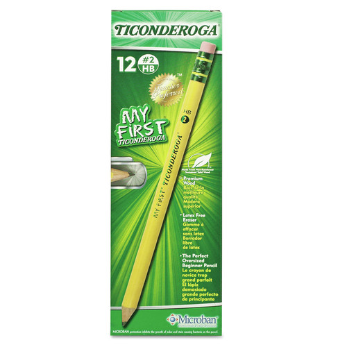 Office Jansan | Ticonderoga X33312 My First HB (No. 2) Woodcase Pencil with Eraser - Black Lead/Yellow Barrel (1-Dozen) image number 0