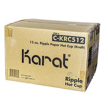 Karat 12 oz. Paper Ripple Hot Cups - Kraft/White (500/Carton)