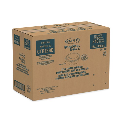 Bowls and Plates | Dart CTR12BD 5.5 in. x 2.6 in. 12 oz. Tamper-Resistant/Evident Dome Lid Bowls - Clear (240/Carton) image number 0