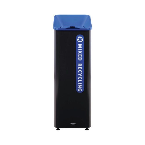 Trash & Waste Bins | Rubbermaid Commercial 2078994 Sustain 15 gal Metal/Plastic Decorative Refuse with Recycling Lid - Black/Blue image number 0