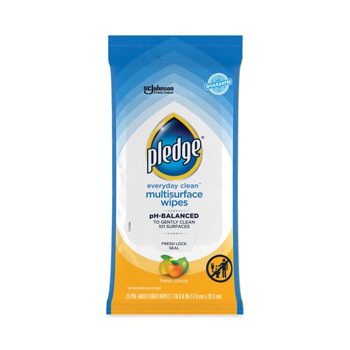 Cleaning & Janitorial Supplies | Pledge 319249 7 in. x 10 in. Multi-Surface Cleaner Wipes - Fresh Citrus (25/Pack, 12 Packs/Carton) image number 0
