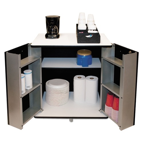 Utility Carts | Vertiflex VF35157 29.5 in. x 21 in. x 33 in. 9 Shelves Engineered Wood Refreshment Stand - White/Black image number 0