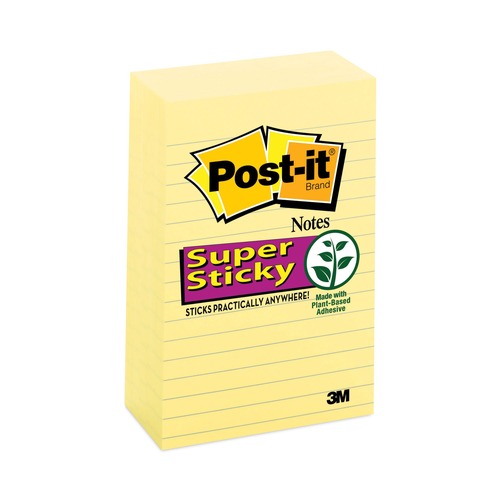 Sticky Notes & Post it | Post-it Notes Super Sticky 660-5SSCY 4 in. x 6 in. Note Ruled Pads - Canary Yellow (90-Sheets/Pad, 5-Pads/Pack) image number 0