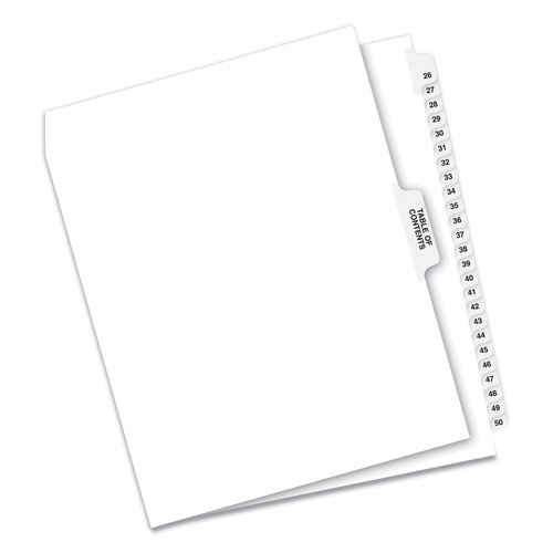 Office Jansan | Avery 11372 11 in. x 8.5 in. 26-Tab Preprinted Legal Exhibit Side 26 to 50 Tab Index Dividers - White (1-Set) image number 0