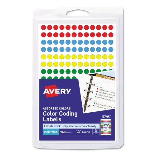 Office Jansan | Avery 05795 0.25 in. Diameter Removable Round Color-Coding Labels - Assorted (768/Pack) image number 0