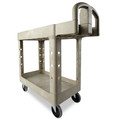 Utility Carts | Rubbermaid Commercial FG450088BEIG 17.13 in. x 38.5 in. x 38.88 in. 500 lbs. Capacity 2 Shelves Plastic Heavy-Duty Utility Cart with Lipped Shelves - Beige image number 1