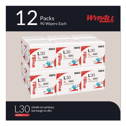 Kimberly-Clark WypAll L30 Task Wipes - 12" X 12.5", Pack Of 90 Disposable Washcloths