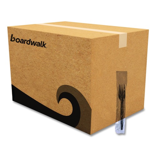 Cutlery | Boardwalk BWKFORKHWPSBIW Heavyweight Wrapped Polystyrene Plastic Fork Cutlery - Black (1000/Carton) image number 0