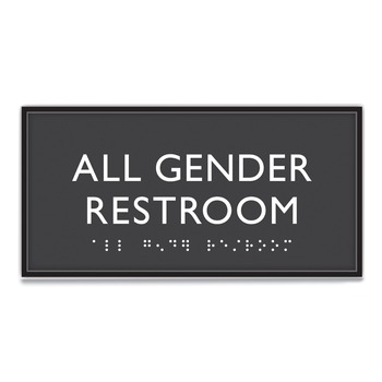 Headline Sign 4 in. x 8 in. All Gender Restroom Plastic ADA Sign - Clear/White