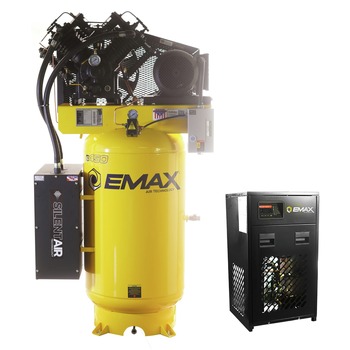 EMAX E450 Series 10 HP 80 gal. Industrial Plus 2 Stage Pressure Lubricated 3-Phase 38 CFM @100 PSI Patented SILENT Air Compressor with 58 CFM Air Dryer