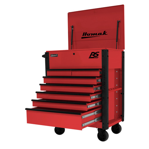 Tool Carts | Homak RD06035247 35 in. 7-Drawer Flip-Top Service Cart - Red image number 0