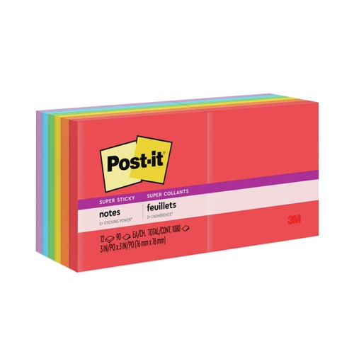 Notebooks & Pads | Post-it Notes Super Sticky 654-12SSAN 3 in. x 3 in. Pads in Playful Primary Collection Colors (12 Pads/Pack) image number 0