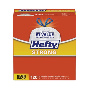 PRODUCTS | Hefty E84574CT Strong 13 Gallon 0.9 mil 23.75 in. x 27 in. Tall Kitchen Drawstring Bags - White (3 Boxes/Carton, 90/Box)