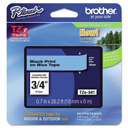 Bulk Savings Pricing 2 | Brother P-Touch TZE541 0.7 in. x 26.2 ft. TZe Standard Adhesive Laminated Labeling Tape - Black on Blue image number 0
