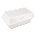 Food Service | Plastifar 12018 7.81 in. x 8.75 in. x 3.38 in. Secure One Tab Latch Poly Bag Foam Hinged Lid Container - White (200/Pack) image number 2