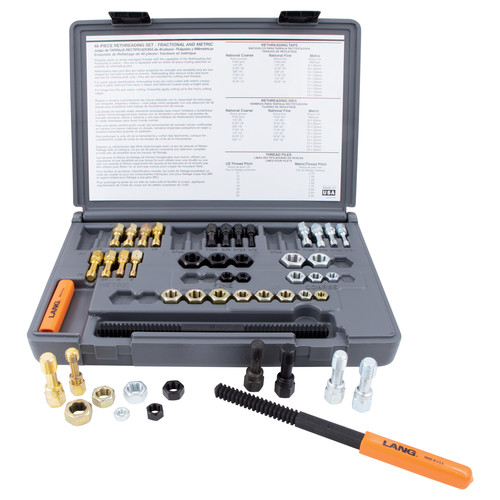 Taps Dies | Lang 971 48-Piece SAE and Metric Thread Restorer Kit image number 0