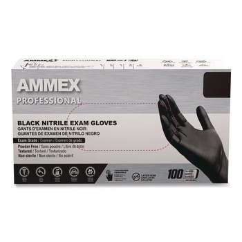 Ammex 3 mil Thick Powder-Free Nitrile Exam Gloves - Medium, Black (100/Box)