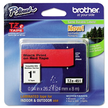 Brother P-Touch 0.94 in. x 26.2 ft. TZe Standard Adhesive Laminated Labeling Tape - Black on Red