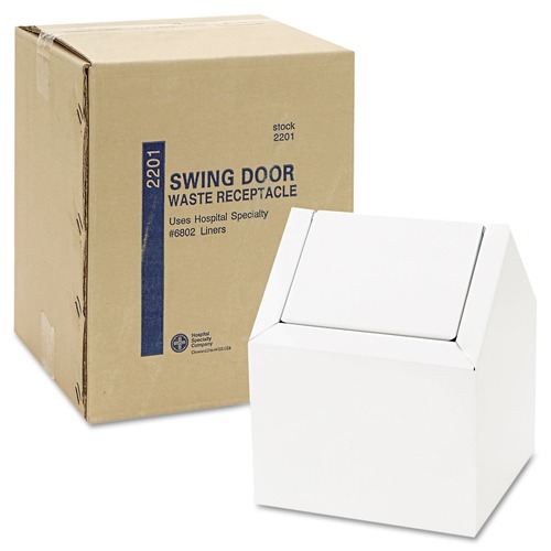 Trash & Waste Bins | HOSPECO 2201 Double Entry, Swing Top Floor Receptacle, Metal, White image number 0