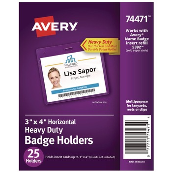 Avery 4w x 3h Secure Top Heavy-Duty Horizontal Badge Holders - Clear (25/Pack)