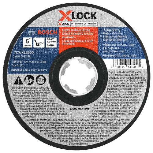 Grinding Wheels | Bosch TCWX1S500 X-LOCK Arbor Type 1A (ISO 41) 60 Grit Fast Metal/Stainless Cutting 5 in. x .045 in. Abrasive Wheel image number 0