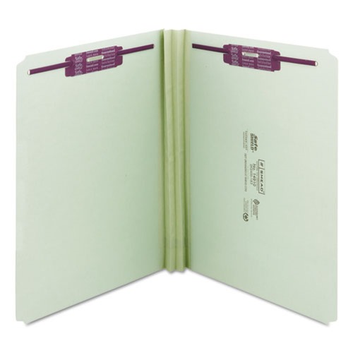 Smead 14910 Straight Tab 2 in. Expansion Letter Size Recycled Pressboard Folders with 2 SafeSHIELD Coated Fasteners - Gray-Green (25/Box) image number 0