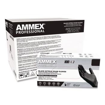 Ammex 3 mil Thick Powder-Free Nitrile Exam Gloves - X-Large/Black (100/Box)