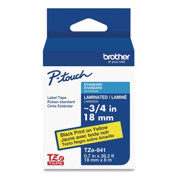 Brother P-Touch 0.7 in. x 26.2 ft. TZe Standard Adhesive Laminated Labeling Tape - Black on Yellow