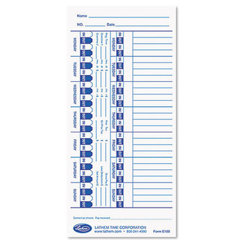 LZB 4 x 9 One Side Time Clock Cards for Lathem Time E Series (100/Pack)