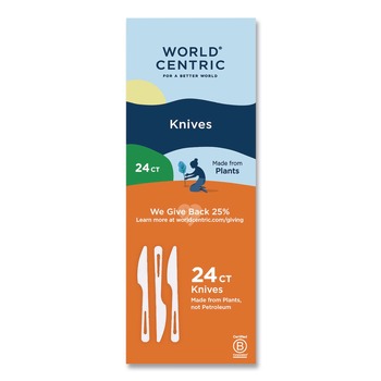 World Centric Plastic Knife Medium Heavyweight TPLA Cutlery - Light Beige (24/Pack)