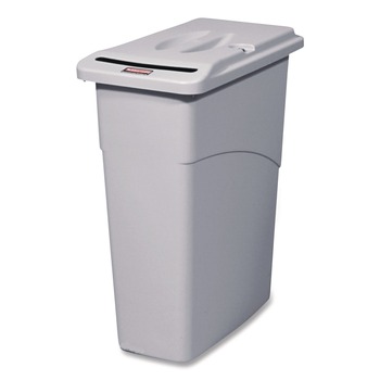 Rubbermaid Commercial Slim Jim 23-Gallon Rectangle Confidential Document Receptacle with Lid - Light Gray