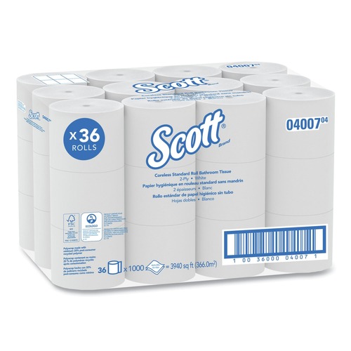 Toilet Paper | Scott 04007 Essential Coreless SRB Septic Safe 2-Ply Bathroom Tissue - White (36/Carton) image number 0