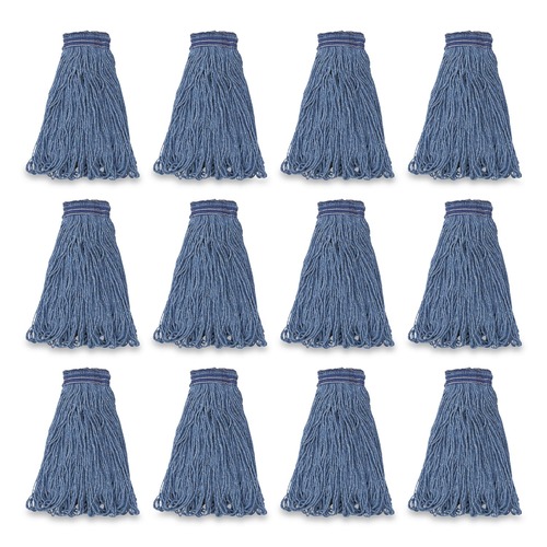 Mops | Rubbermaid Commercial FGE23800BL00 24 oz. Universal Headband Cotton/Synthetic Mop Head - Blue (12/Carton) image number 0