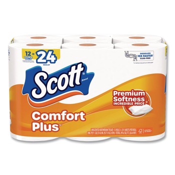 Scott ComfortPlus 1-Ply Septic Safe Toilet Paper Double Roll Bath Tissue - White (48/Carton)