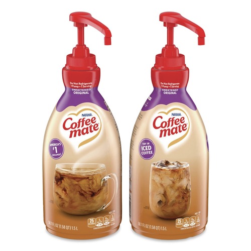 Office Jansan | Coffee-Mate 12039938 1.5 Liter Liquid Coffee Creamer Pump Dispenser - Sweetened Original (2/Carton) image number 0