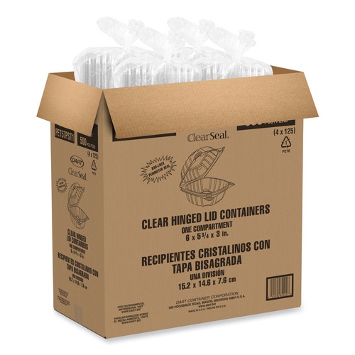 Food Trays, Containers, and Lids | Dart PET57PST1 5.86 in. x 3.11 in. ClearSeal Hinged-Lid Plastic Containers - Clear (500/Carton) image number 0