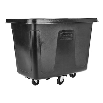 Rubbermaid Commercial 400 lbs. Capacity 12 cu-ft. Polyethylene/Metal Frame Medium-Density Cube Truck - Black