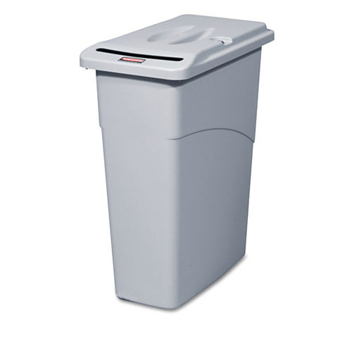 Trash & Waste Bins | Rubbermaid Commercial FG9W1500LGRAY Slim Jim 23-Gallon Rectangle Confidential Document Receptacle with Lid - Light Gray image number 0