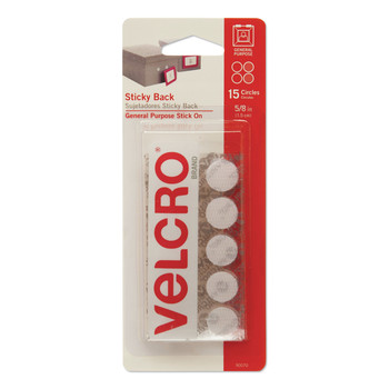 Velcro 90070 0.63 in. Diameter Removable Adhesive Sticky-Back Fasteners - White (15/Pack)