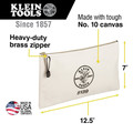 Cases and Bags | Klein Tools 5139 12.5 in. x 7 in. x 0.7 in. Zipper Bag Canvas Tool Pouch image number 1