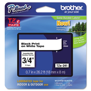 Brother P-Touch 0.7 in. x 26.2 ft. TZE Standard Adhesive Laminated Labeling Tape - Black on White
