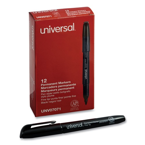  | Universal UNV07071 Fine Bullet Tip Pen-Style Permanent Marker - Black (1 Dozen) image number 0