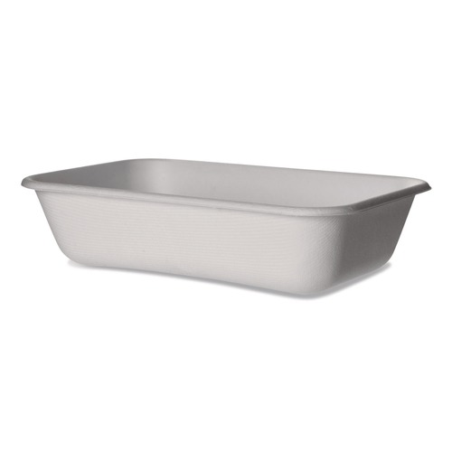 Food Trays, Containers, and Lids | Eco-Products EP-SCRC32NFA WorldView Vanguard 32 oz. 4.71 in. x 7.01 in. x 1.04 in. Sugarcane Fiber Rectangular Container - White (400/Carton) image number 0