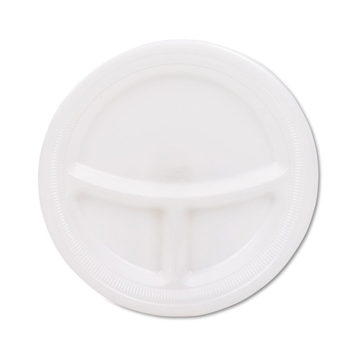 Bowls and Plates | Dart 9CPWQR 9 in. Diameter 3-Compartment Mediumweight Foam Plates - White (125/Pack) image number 0