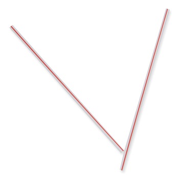 Dixie HS551 5.5 in. Plastic, Unwrapped, Hollow Stir-Straws - White/Red (10000/Carton)
