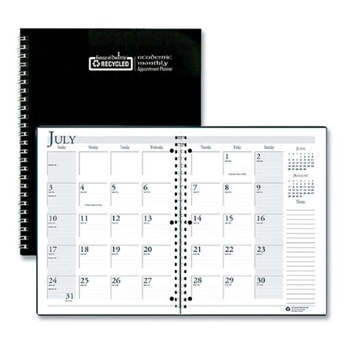 Calendars & Planners | House of Doolittle 26302 11 in. x 8.5 in. 14-Month (Jul 2025-Aug 2026) Recycled 3-Hole Punched Wirebound Academic Monthly Planner - Black Cover image number 0